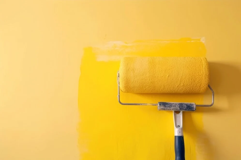 roller house painting with yellow paint